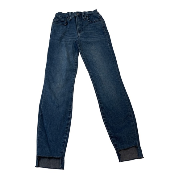 Good American GPSKRP670T Dark Wash  Blue Raw Step Hem Skinny Jeans Size 0/25 - Picture 1 of 13
